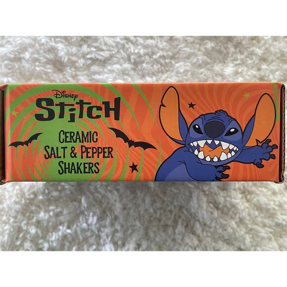 Disney Stitch & Scrump Halloween Skeleton Ceramic Salt & Pepper Shakers NEW - Picture 7 of 10